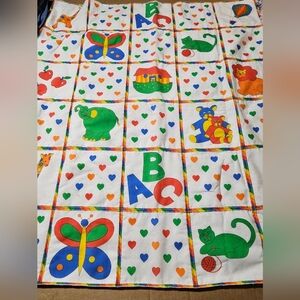 Vintage‎ Noah's Ark Quilted Baby Blanket Handmade 44x38" ABC’s Animals Hearts